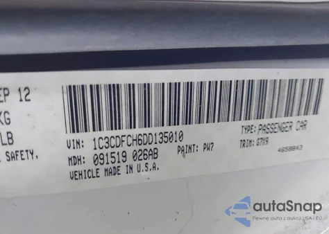 2013 Dodge Dart Limited from USA, damaged, VIN 1C3CDFCH6DD135010